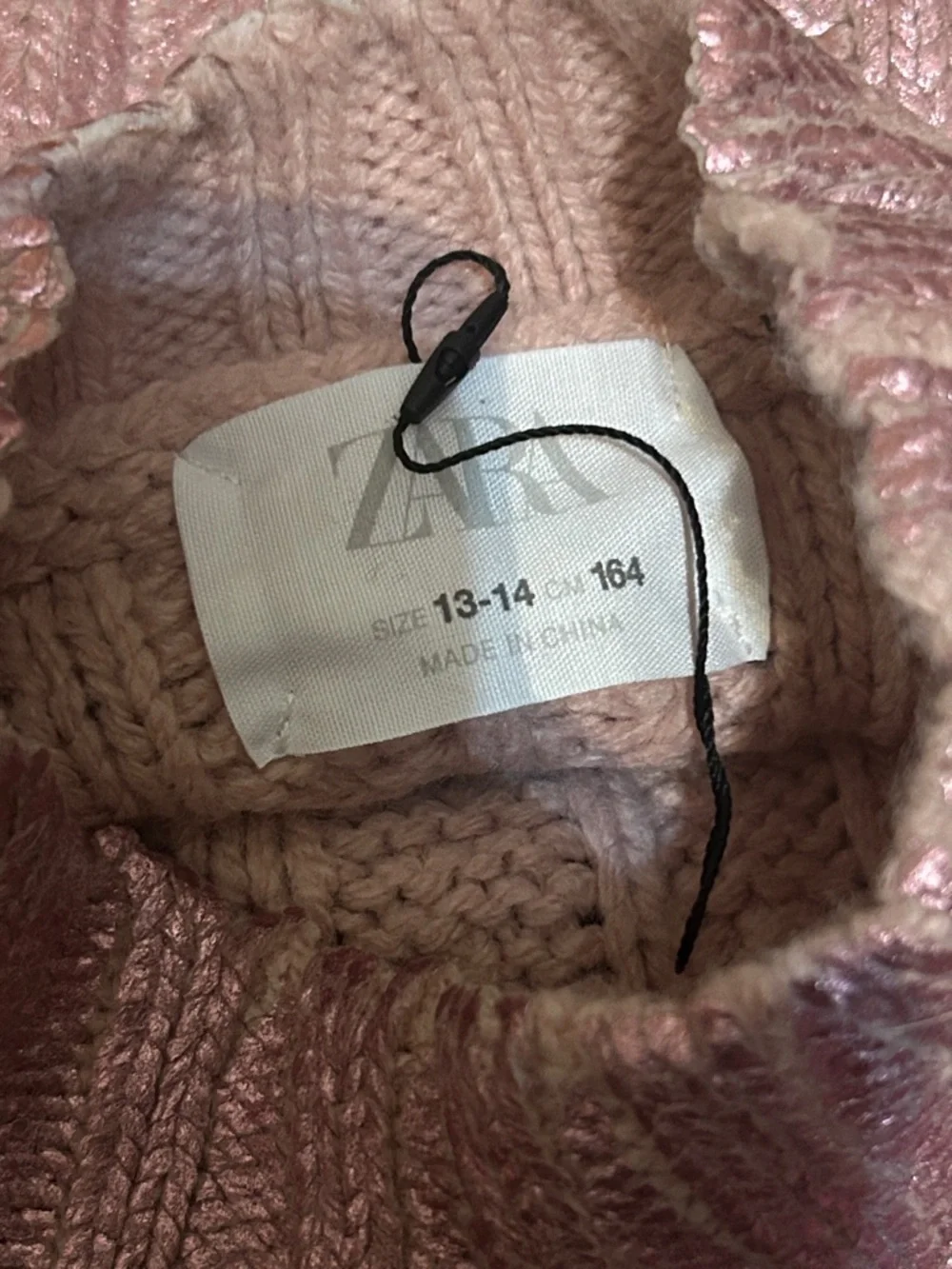 ZARA Girls Metallic Pink Cable Knit Cropped Sweater Shimmer Knit Mock Neck XS - Picture 9 of 9